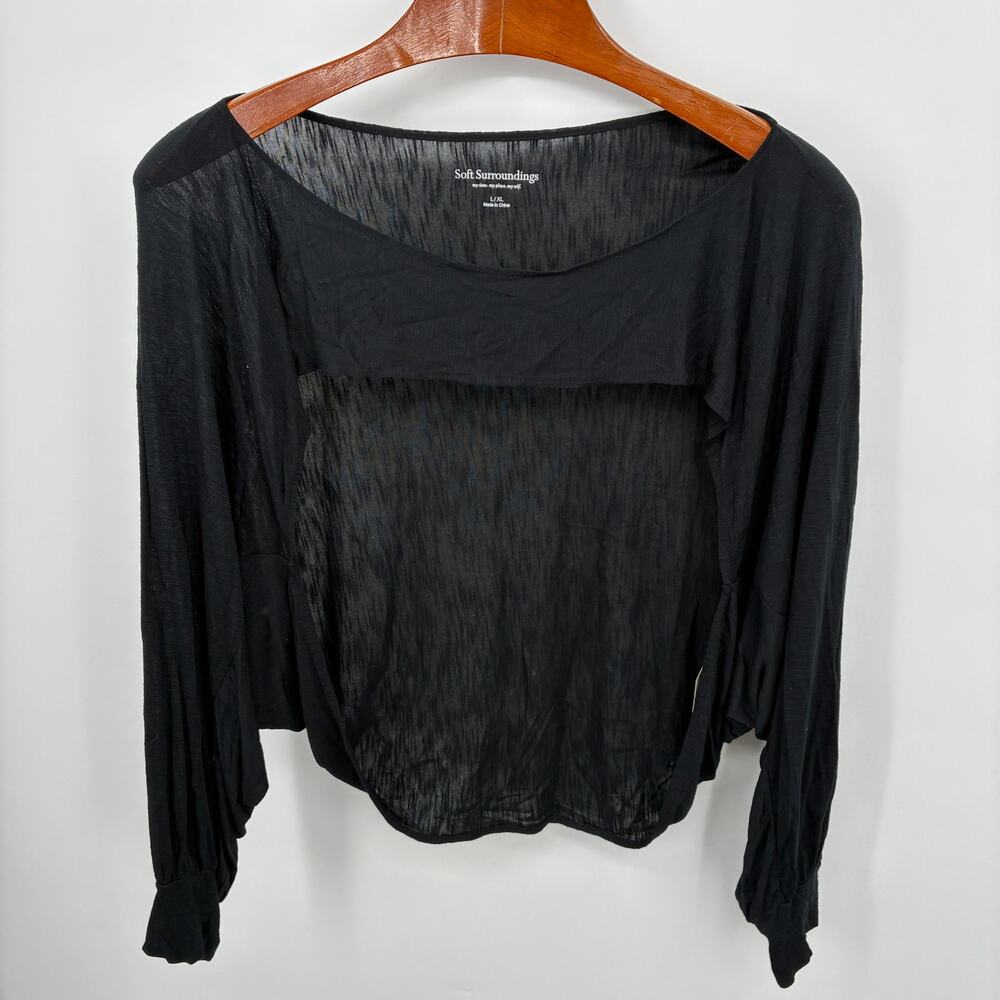Soft Surroundings Black Sheer Viscose Crop Top Long Sleeve Size L XL NWT